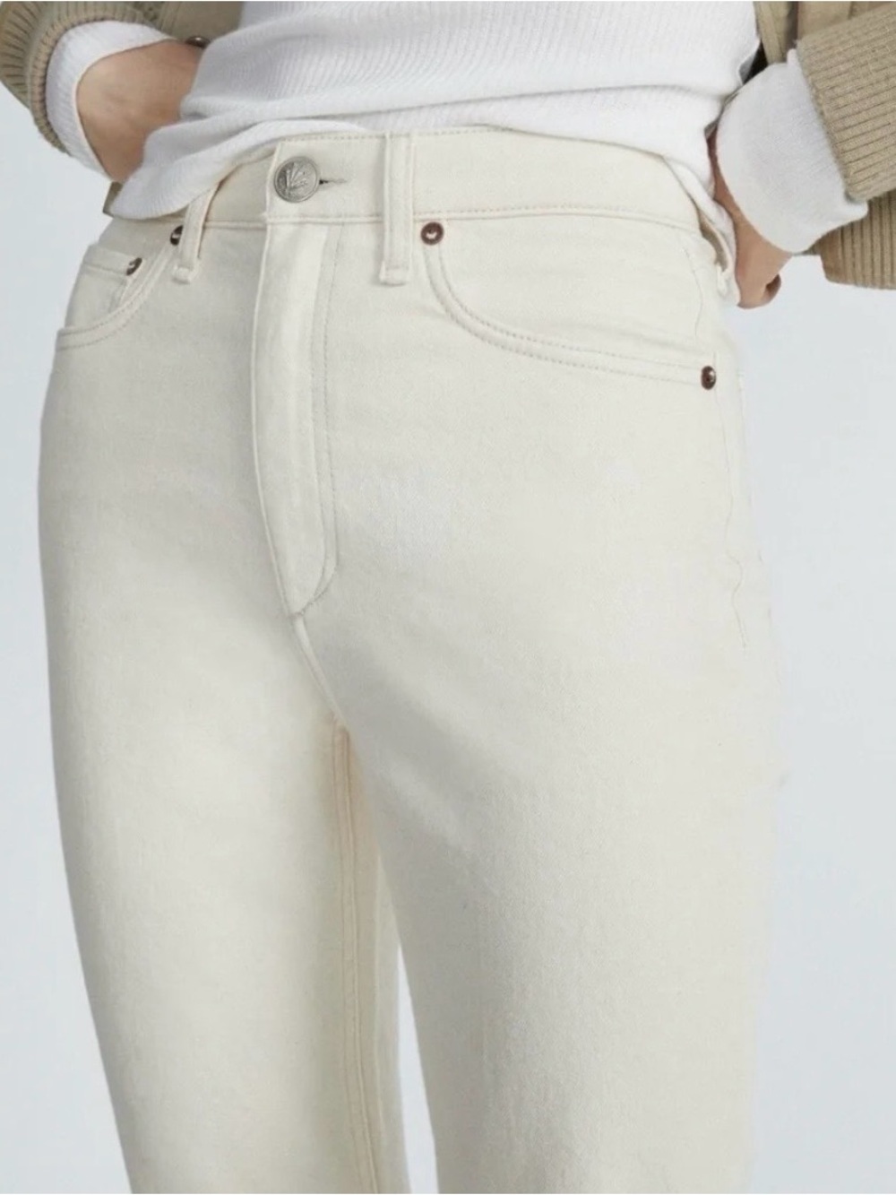 Rag & Bone Wren High Rise Slim Straight Jeans Creme Size 30